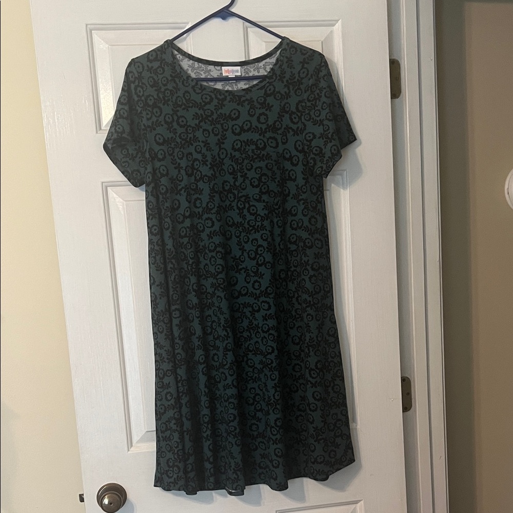 LuLaRoe Black and Teal Patterned Midi Dress